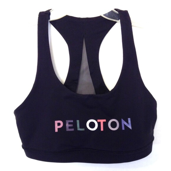 Lululemon Peloton Sports Bra Wn 8 Black Mesh Racerback Running Gym Fitness Logo - Picture 1 of 8